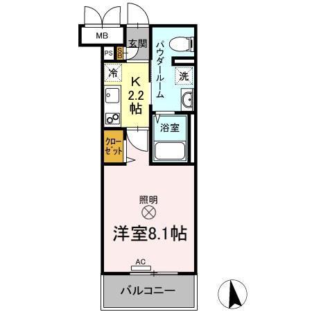 フォレスタ岡山医大南(1K/2階)の間取り写真