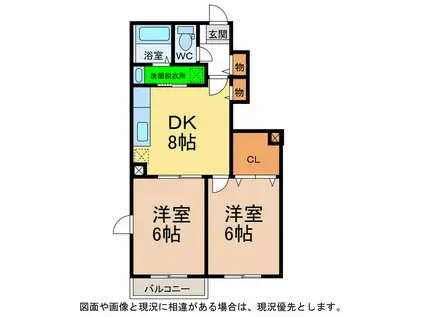 サザン・ヴィアーレA・B(2DK/1階)の間取り写真