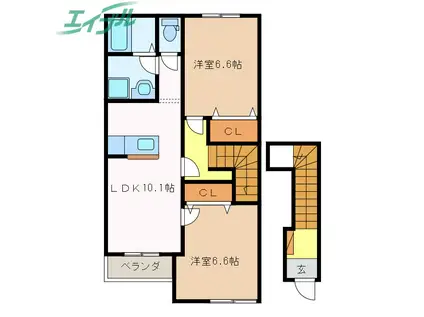 サンルーラルII(2LDK/2階)の間取り写真