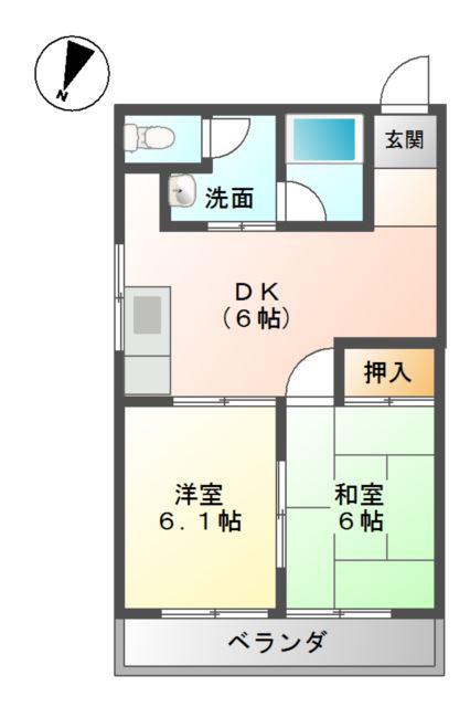 センタービレッジ(2DK/2階)の間取り写真