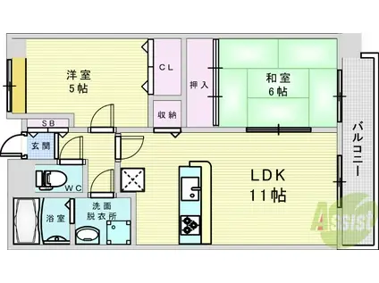 ワールド・シズ・弐番館(2LDK/6階)の間取り写真