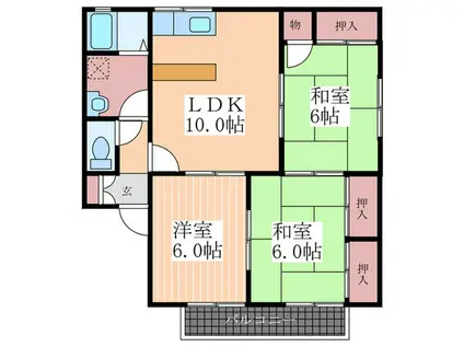 グリンパークY・T A棟(3LDK/1階)の間取り写真