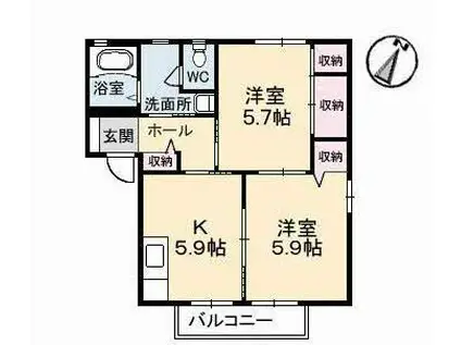 ノースヴェレッジ II C(2K/2階)の間取り写真
