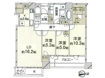 シエリアタワー千里中央(3LDK/36階)の間取り写真