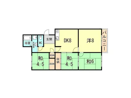 高丘台6号棟(4DK/3階)の間取り写真