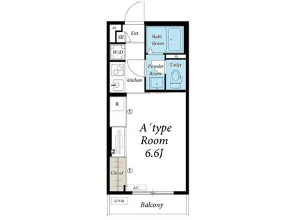 リブリ・谷津(1K/1階)の間取り写真