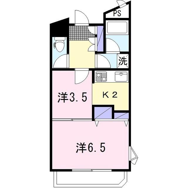 プリンスコート大和(2K/1階)の間取り写真