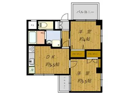 マイキャッスル西小山第2(2DK/2階)の間取り写真