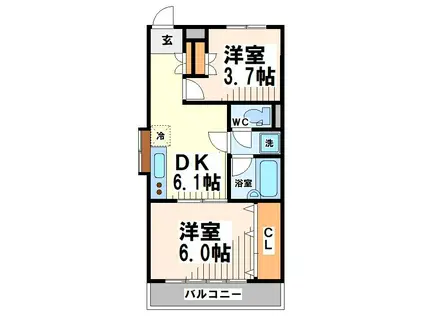 カーサグリーンプラザ(2DK/1階)の間取り写真