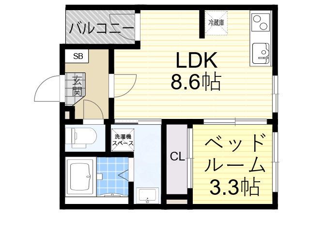 ハーモニーテラス安立Ⅳ(1LDK/2階)の間取り写真