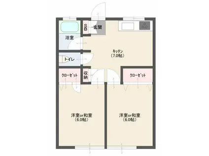 スタビリタ川奈(2DK/1階)の間取り写真