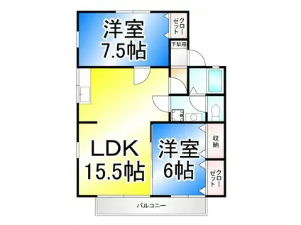 セジュール喜(2LDK/2階)の間取り写真