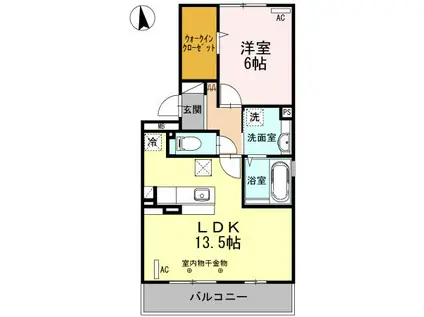 オーベル向中野B(1LDK/1階)の間取り写真