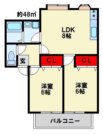 ウィンズヒル明里I(2LDK/1階)の間取り写真