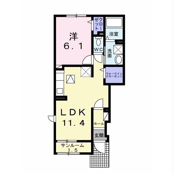 キャンビリーI(1LDK/1階)の間取り写真