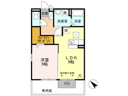 バーディーコート B棟(1LDK/2階)の間取り写真