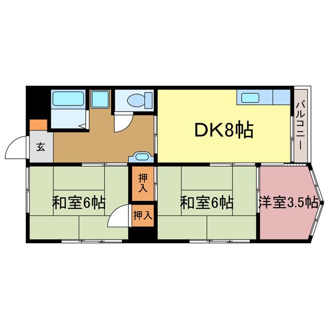 渭東ハイツ(3DK/5階)の間取り写真