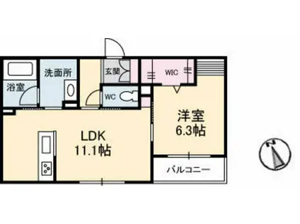 シャーメゾン福富西(1LDK/2階)の間取り写真