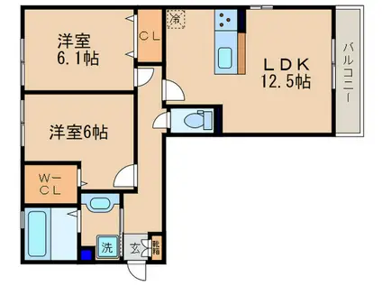 CASARAFFINE瀬田B棟(2LDK/2階)の間取り写真