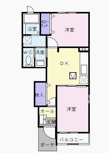 エレガンシア(2DK/1階)の間取り写真