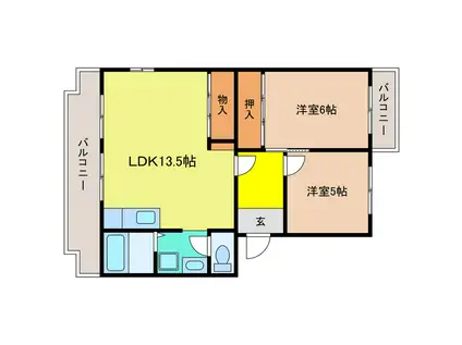 リヴェールJUN(2LDK/2階)の間取り写真