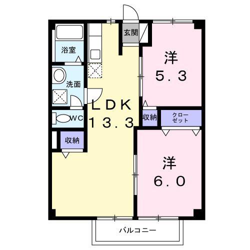 フローラル萩原(2LDK/1階)の間取り写真