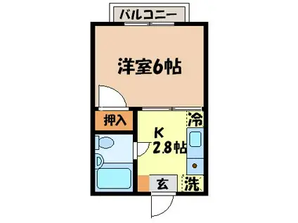 ヴィラ中園(1K/2階)の間取り写真