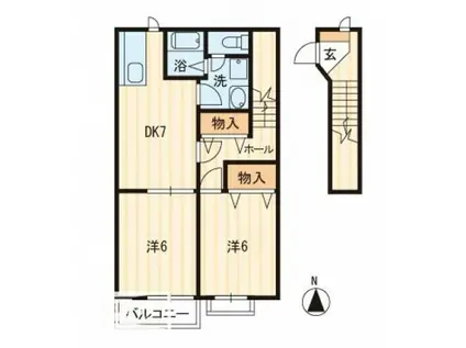 ラッフルズティファニー(2DK/2階)の間取り写真