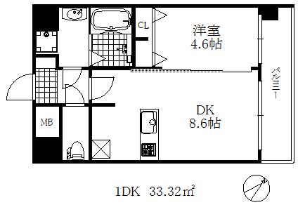 プレサンス神戸アモーレ(1DK/9階)の間取り写真