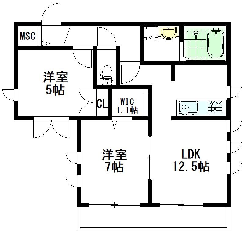 ルサンティエ武蔵野(2LDK/2階)の間取り写真
