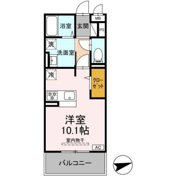 メゾングランレーヴ A棟(ワンルーム/2階)の間取り写真