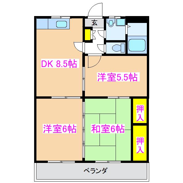 エクセレント IKEDAII(3DK/2階)の間取り写真