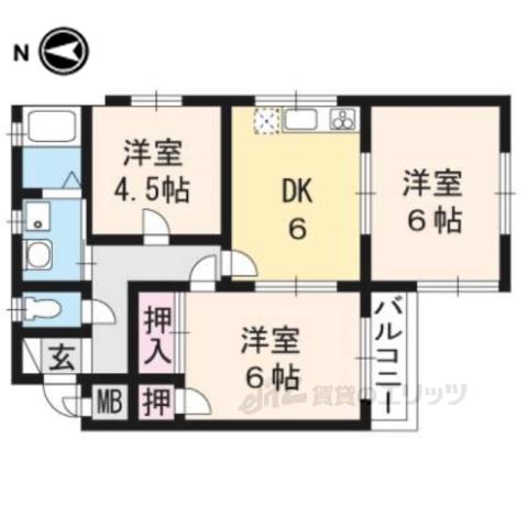 ベルメゾン一条(3DK/2階)の間取り写真