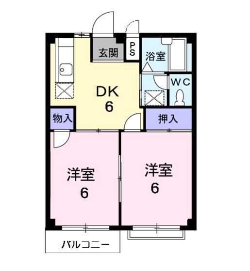 エルディム古谷(2DK/2階)の間取り写真