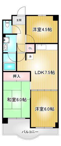 コーポラス葵(3DK/6階)の間取り写真