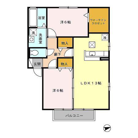 グリーンスクエアD(2LDK/1階)の間取り写真