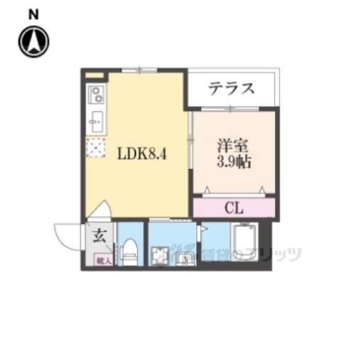 センチュリー嵯峨嵐山(1LDK/1階)の間取り写真