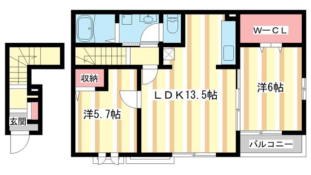 ミエティトゥーラ(2LDK/2階)の間取り写真