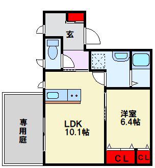 MAST緑ヶ丘F棟(1LDK/1階)の間取り写真