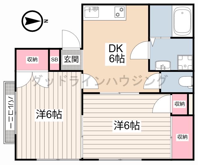 ハーモニープラザメイプル(2DK/1階)の間取り写真