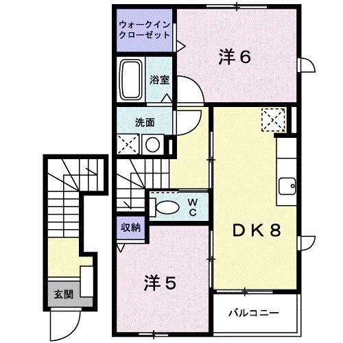 クレアトゥールII(2DK/2階)の間取り写真