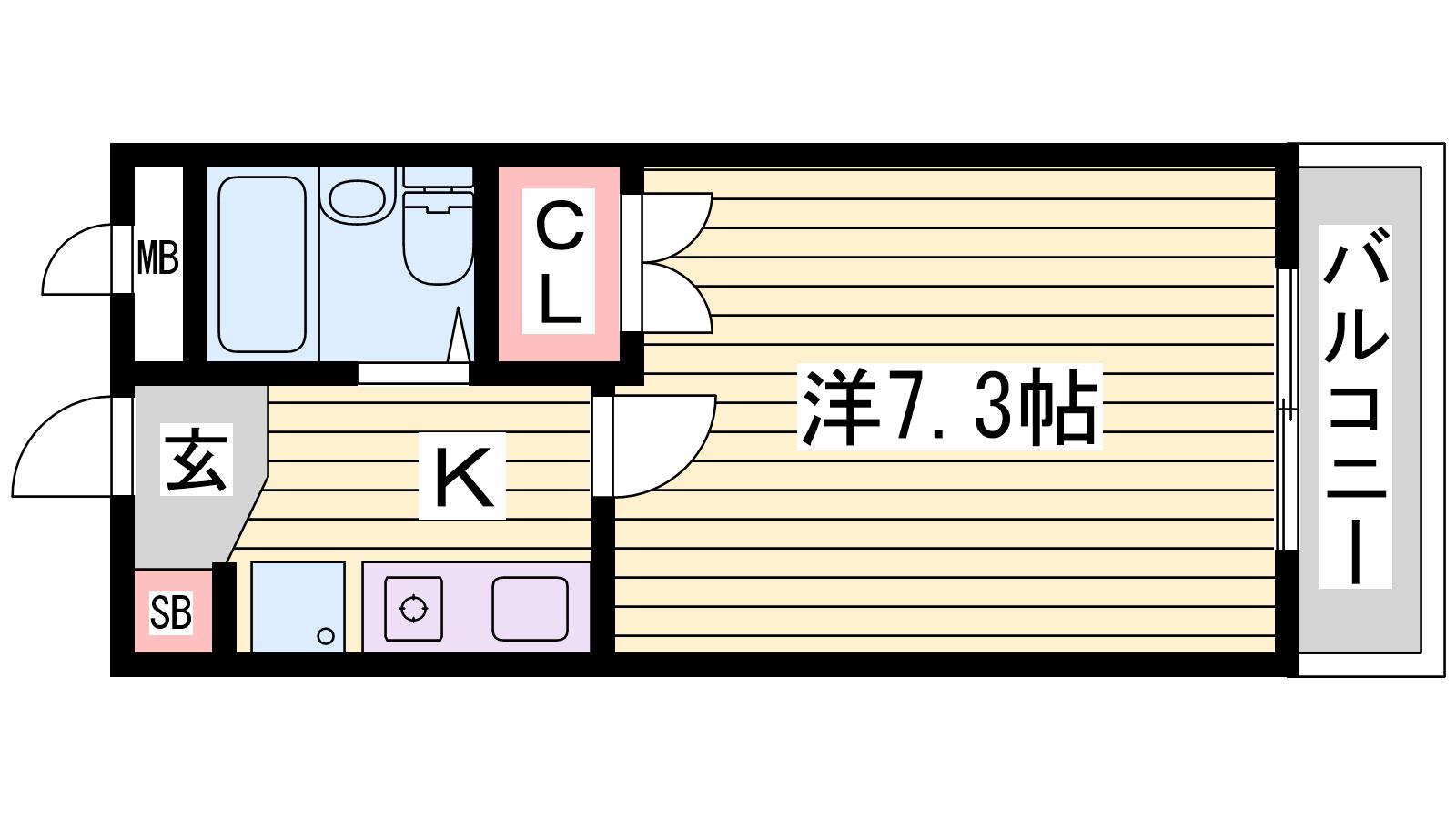 ルミエール明石(1K/2階)の間取り写真