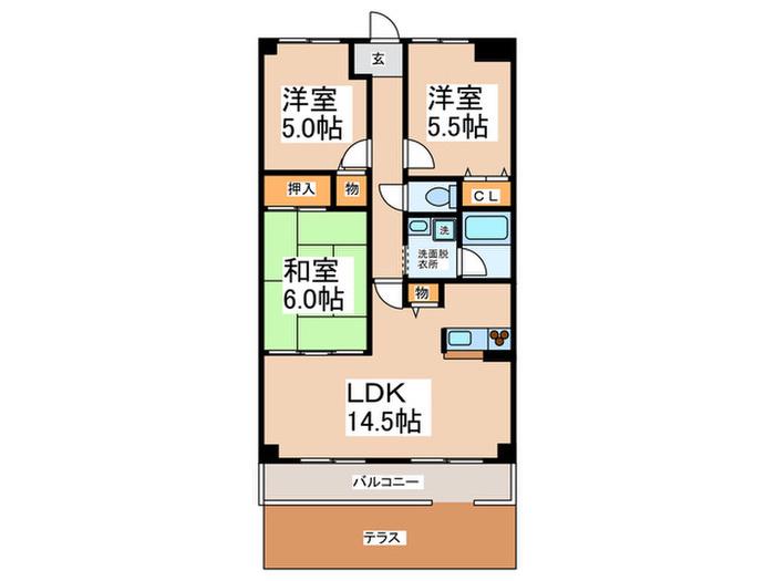 ベレール(3LDK/1階)の間取り写真