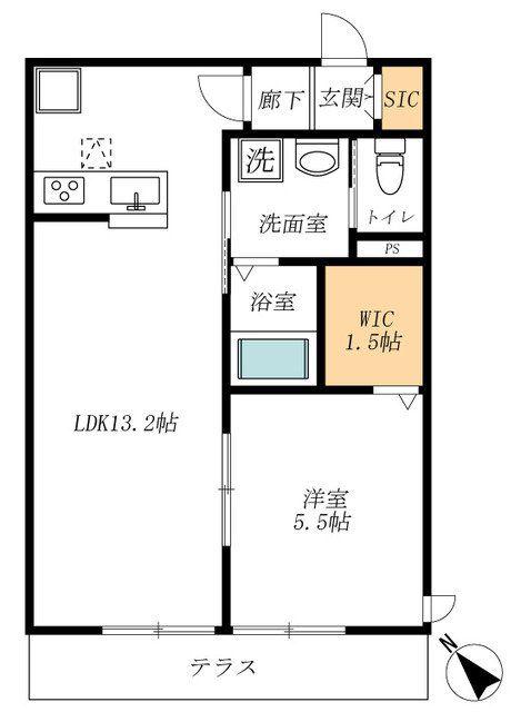 グランソレイユ西登戸(1LDK/1階)の間取り写真