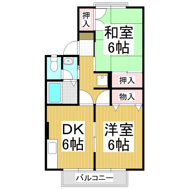 ソアニュー小山 A(2DK/2階)の間取り写真