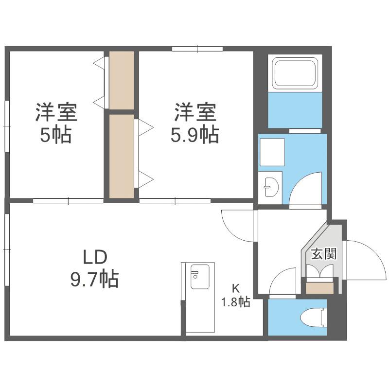 EXCELLENT HOUSE中の島(2LDK/4階)の間取り写真