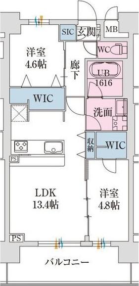 スプランディッド難波VII(2LDK/9階)の間取り写真