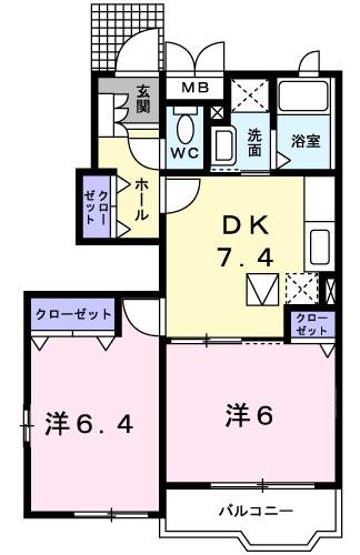 メゾン・ド・クレール(2DK/1階)の間取り写真