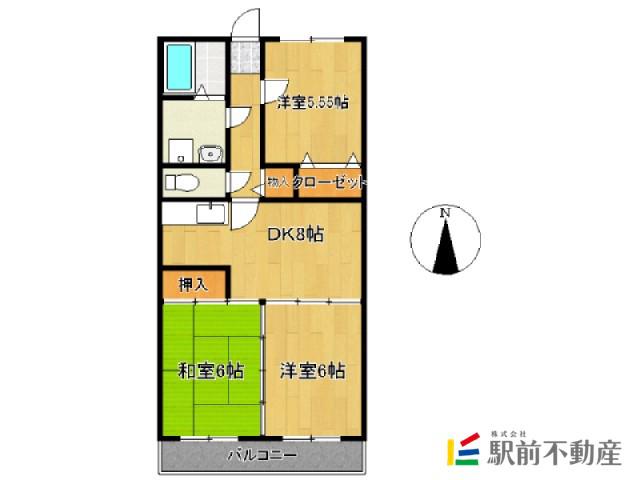高岡ハイツ シルク(3LDK/2階)の間取り写真