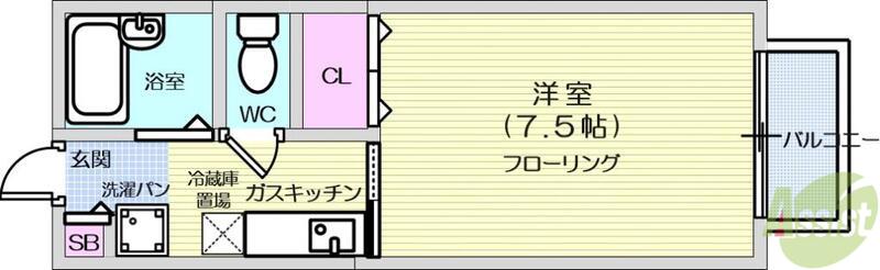 クレスト長町(1K/2階)の間取り写真